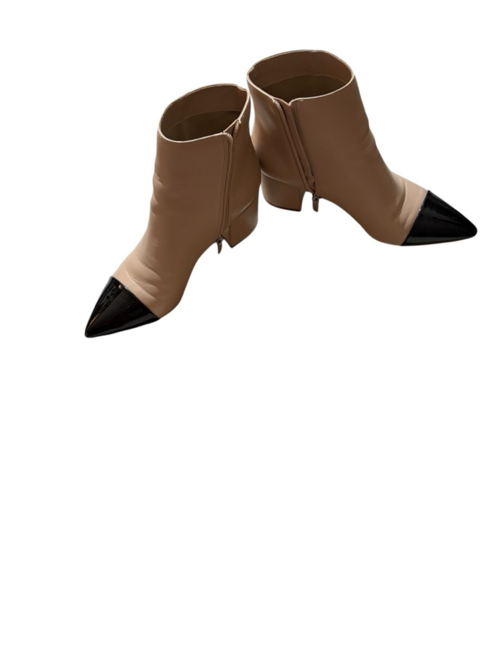 Mark Fisher Leather Booties Black Patent Toe Cap Ankle Boots Low Heel